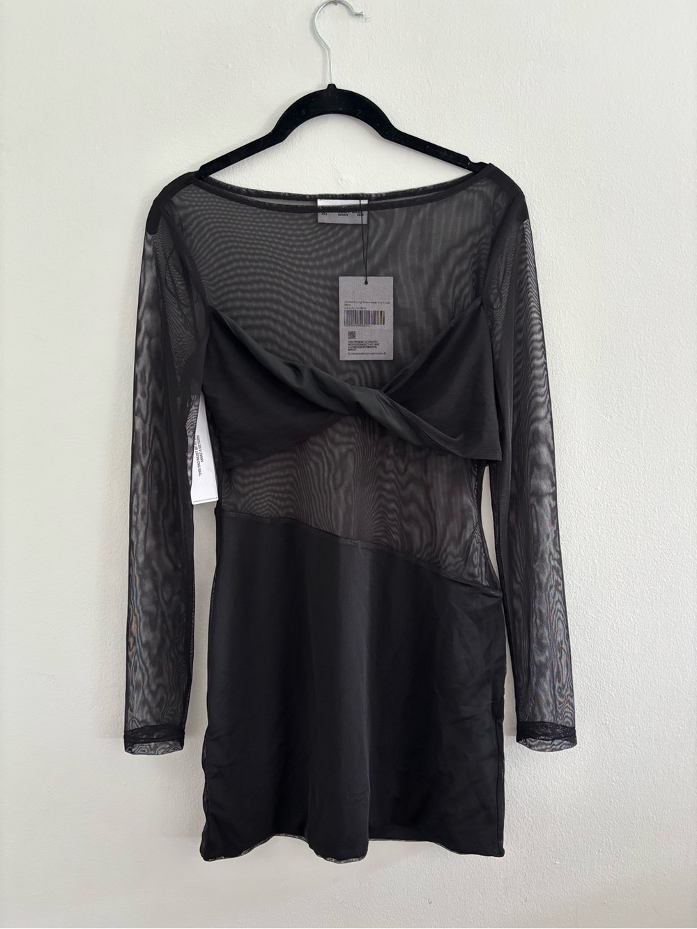 Princess Polly Black Sheer Twist-Front Long Sleeve Mini Dress